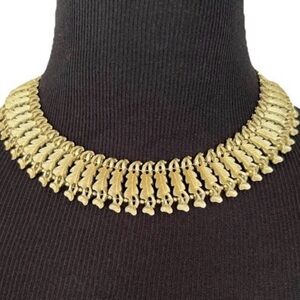 Vintage BSK Midcentury Elegant Gold-Tone Statement Feather Necklace Collar